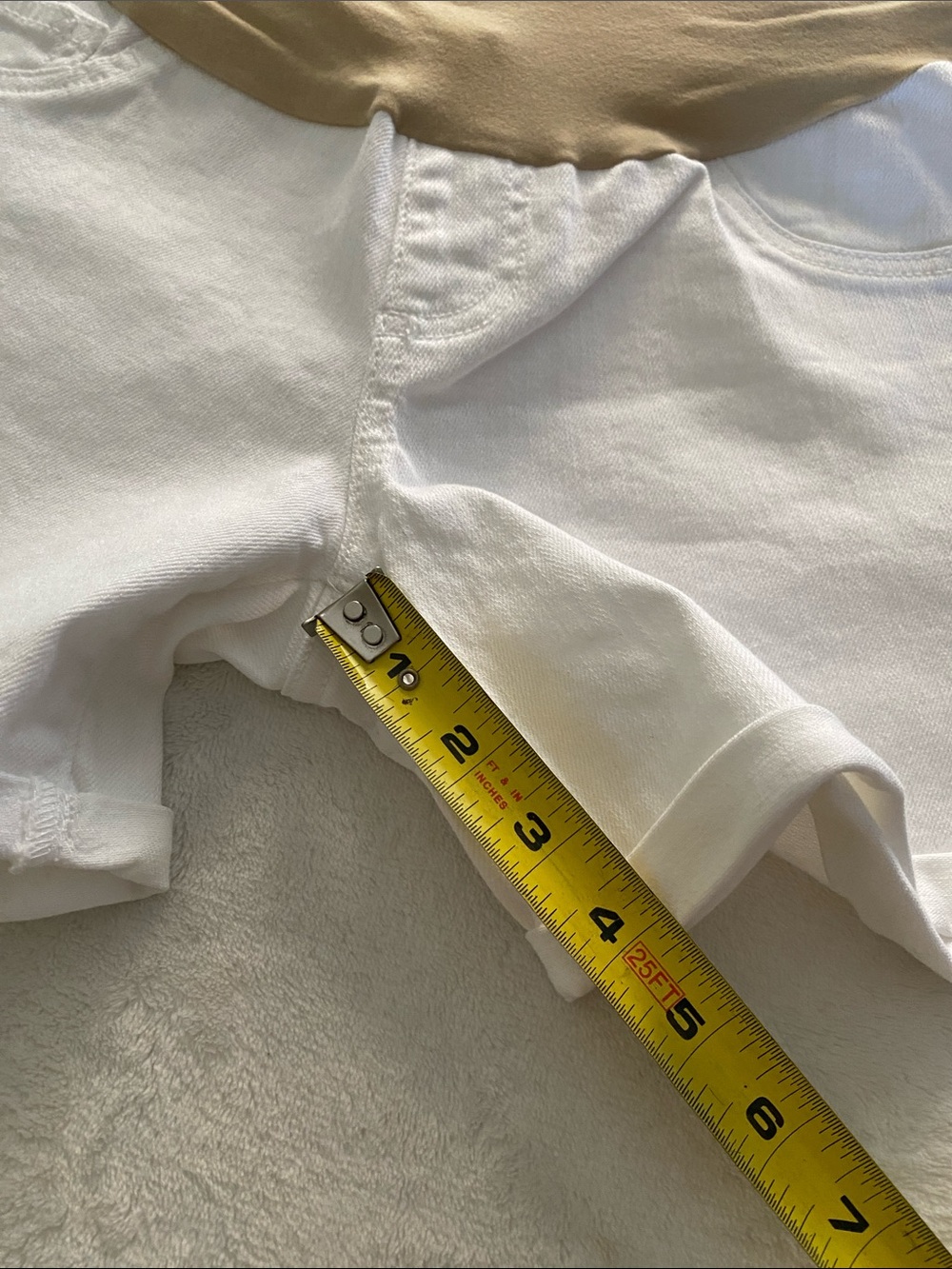 Maternity White Denim Shorts with Tan Support Panel Size small - Picture 6 of 7